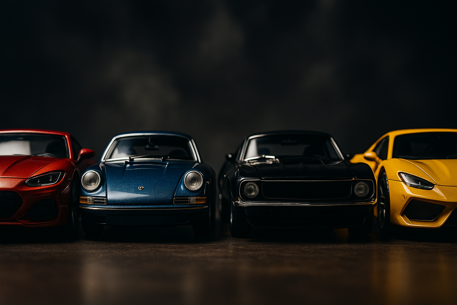 4. Zoomed-In Model Lineup (Front Angle)

Multiple cars lined up nose-to-nose

Shot from low angle to feel powerful and dramatic

Great for emphasizing details and making it dynamic

